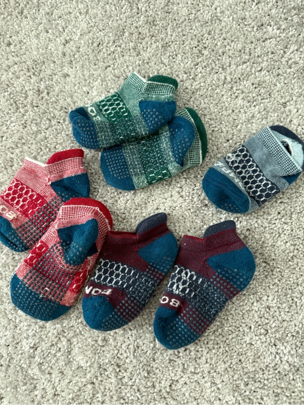 Bombas Kids Non-Slip Ankle Socks - Multicolor (Blue, Red, Green)